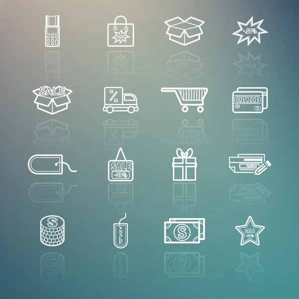 Shopping icons set on Retina background — Stock Vector