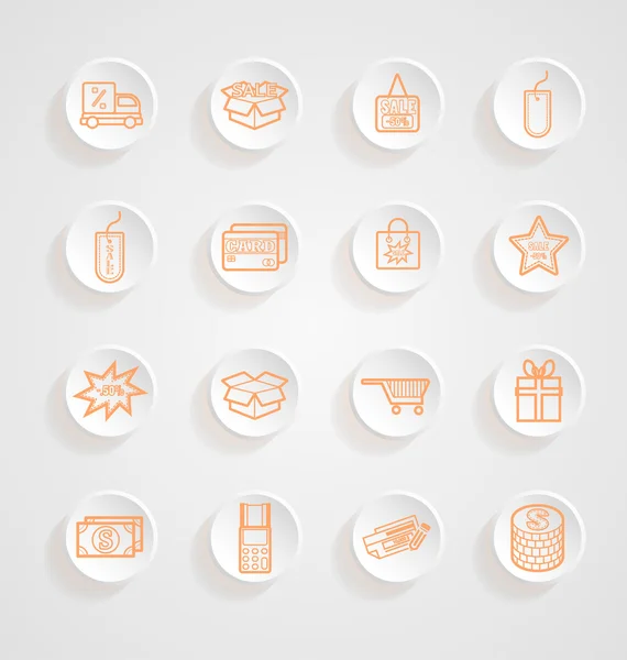 Iconos de compras botón sombras vector conjunto — Vector de stock