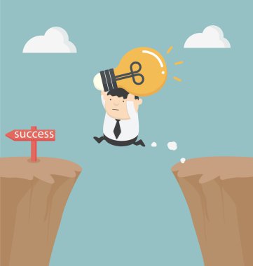 şişman işadamı bir ampul uçurumdan holding