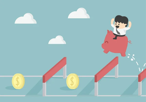 Empresário saltando sobre obstáculo para o sucesso financeiro —  Vetores de Stock