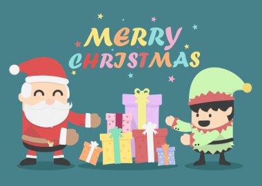  Noel Baba ve Elfler ile Noel kartı 