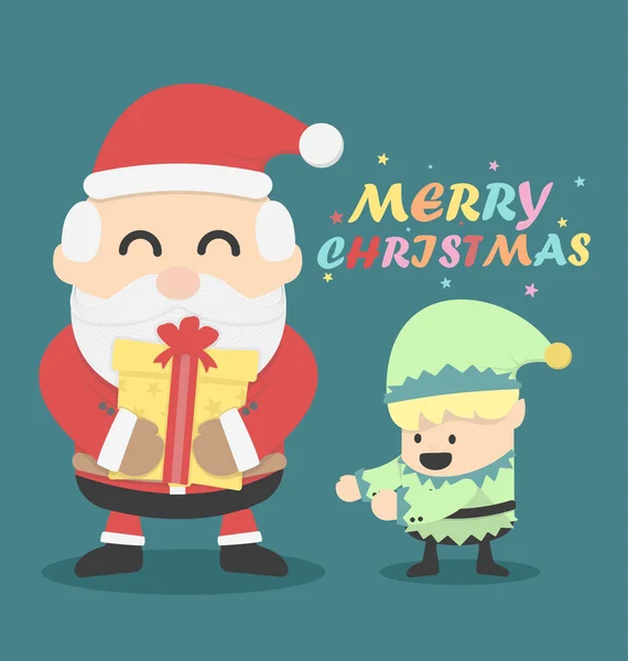 Weihnachtskarte Weihnachtsmann und Weihnachtselfe — Stockvektor