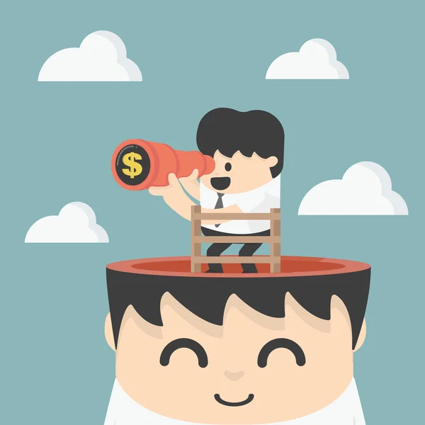 Zakenman met verrekijkers op zoek naar geld — Stockvector