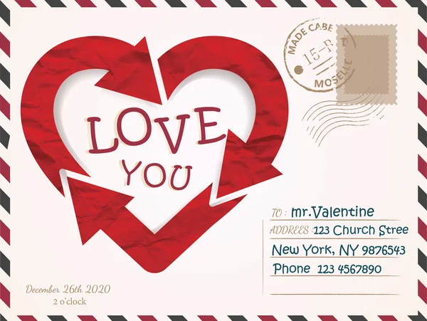 Diseño de la tarjeta postal de San Valentín Vector — Vector de stock