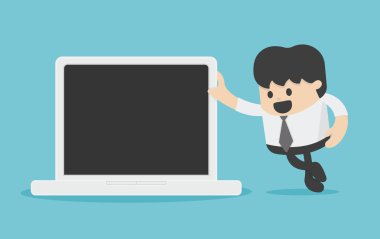 laptop karşı yaslanmış işadamı