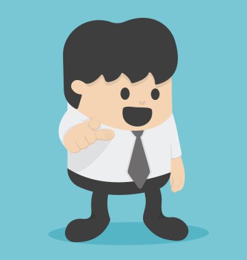 Cartoon businessman pointing to the front