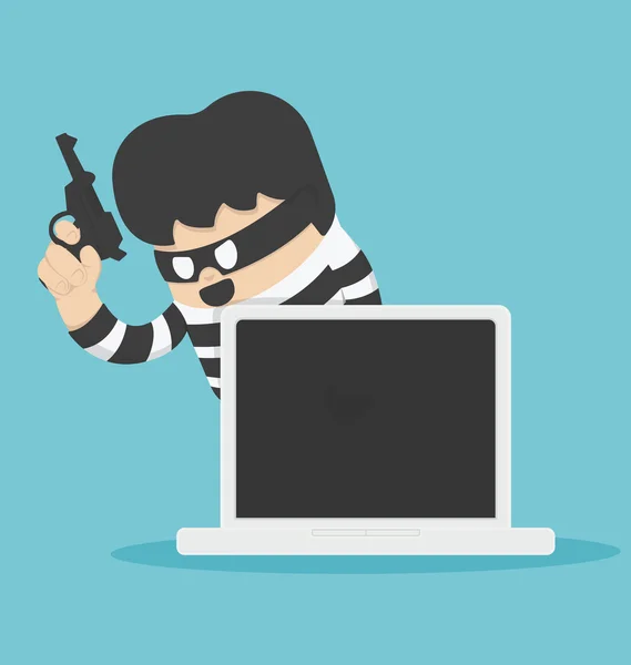 Thief with Computer — Stock Vector