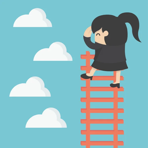 Geschäftsfrau auf der Leiter sucht den Erfolg — Stockvektor