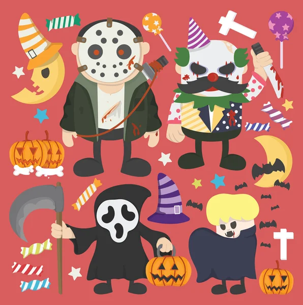 Halloween set Infográfico Elementos de ilustração, Coringa, assassinato — Vetor de Stock