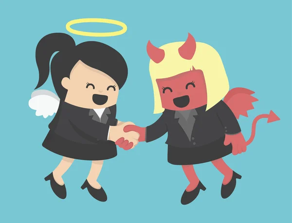 Perempuan bisnis berjabat tangan Setan wanita pengusaha - Stok Vektor
