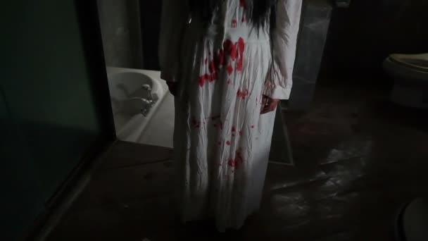 Aziatische Vrouw Make Spook Gezicht Horror Scene Eng Achtergrond Halloween — Stockvideo