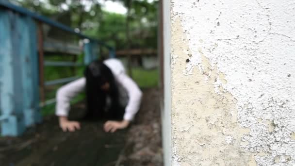 Asiático Mujer Conforman Fantasma Cara Aire Libre Escena Horror Aterrador — Vídeos de Stock