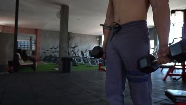 Asiatischer Mann Mit Großen Muskeln Fitnessstudio Körpergewichtstraining — Stockvideo