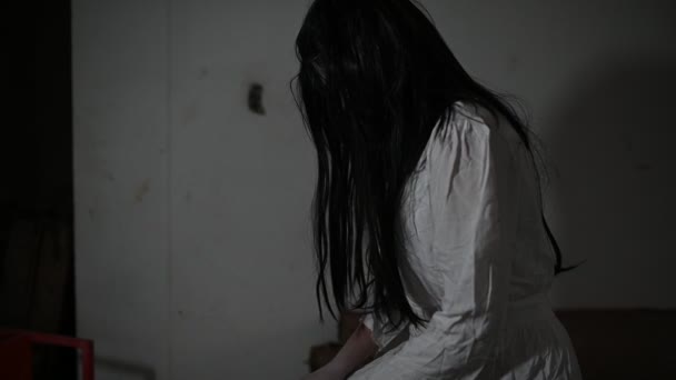 Asiático Mujer Con Fantasma Cara Maquillaje Horror Escena Halloween Concepto — Vídeos de Stock