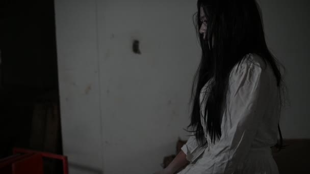 Asian Woman Ghost Face Make Horror Scene Halloween Concept — Stock Video