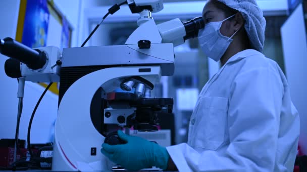 Cientista Fêmea Fazendo Experimentos Para Detectar Vírus Sangue Desenvolvedores Medicamentos — Vídeo de Stock