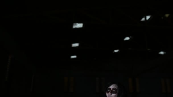 Портрет Азиатки Макияж Призрак Лицо Сцена Ужаса Хэллоуин Концепции — стоковое видео