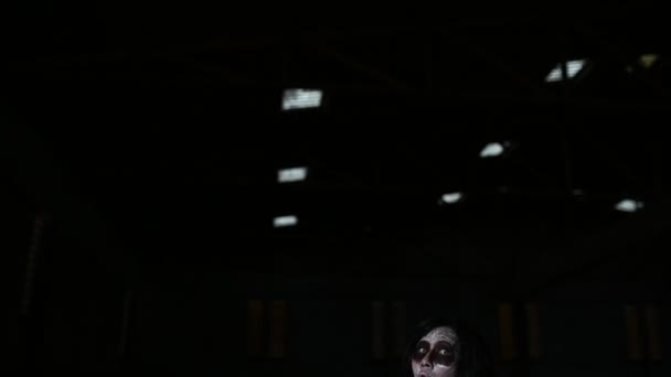 Retrato Mujer Asiática Maquillaje Fantasma Cara Escena Horror Concepto Halloween — Vídeo de stock