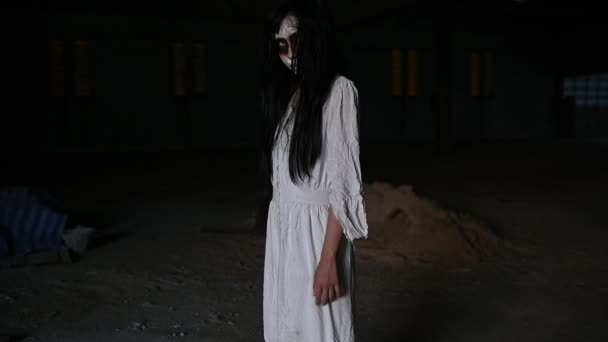 Portret Van Aziatische Vrouw Make Spook Gezicht Horror Scene Halloween — Stockvideo