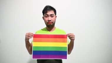 LGBT Onur Ayı konsepti, Asyalı yakışıklı erkek makyaj ve kadın kıyafeti, gay özgürlük günü 