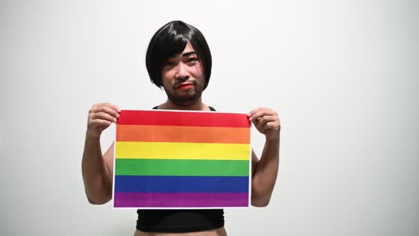 Lgbt Pride Concept Mois Asiatique Beau Mâle Maquillage Porter Femme — Video