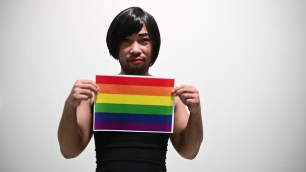 Lgbt Pride Mese Concetto Asiatico Bello Maschio Make Indossare Donna — Video Stock