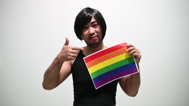 Lgbt Pride Month Concept Asian Handsome Male Make Wear Woman — Stock Video