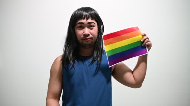 Lgbt Pride Miesiąc Koncepcja Azji Przystojny Mężczyzna Makijaż Nosić Kobieta — Wideo stockowe