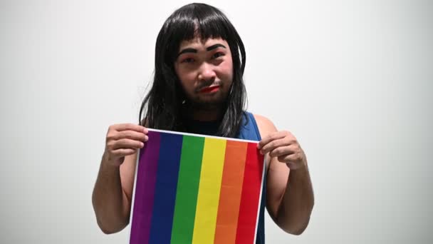 Lgbt Pride Mese Concetto Asiatico Bello Maschio Make Indossare Donna — Video Stock