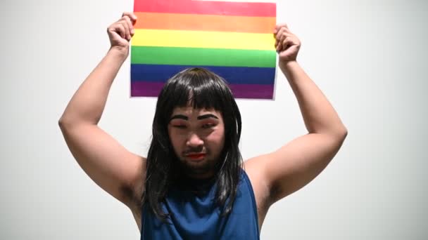 Lgbt Orgulho Mês Conceito Asiático Bonito Masculino Make Desgaste Mulher — Vídeo de Stock