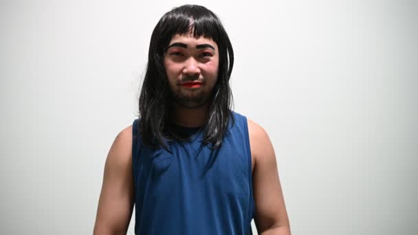 Lgbt Orgullo Mes Concepto Asiático Guapo Macho Maquillaje Desgaste Mujer — Vídeos de Stock