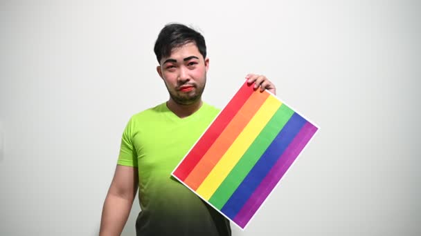 Lgbt Pride Month Concept Asian Handsome Male Make Wear Woman — Stock Video