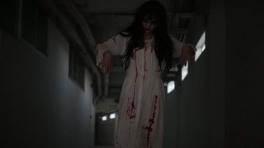 Hayalet makyajlı Asyalı kadın portresi, Cadılar Bayramı festivali konsepti.