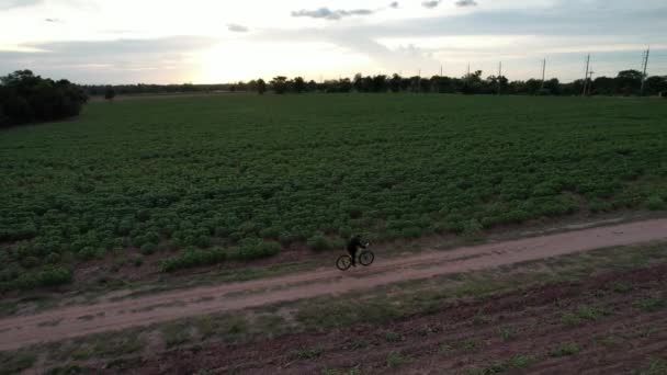 Vue Aérienne Homme Faisant Vélo Campagne — Video