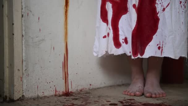 Video Spaventoso Con Ragazza Morta Nel Sangue Concetto Halloween — Video Stock