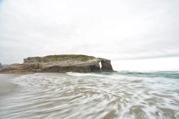 Pôr Sol Nas Catedrais Praia Augas Santas Ribadeo Lugo Galiza — Fotografia de Stock