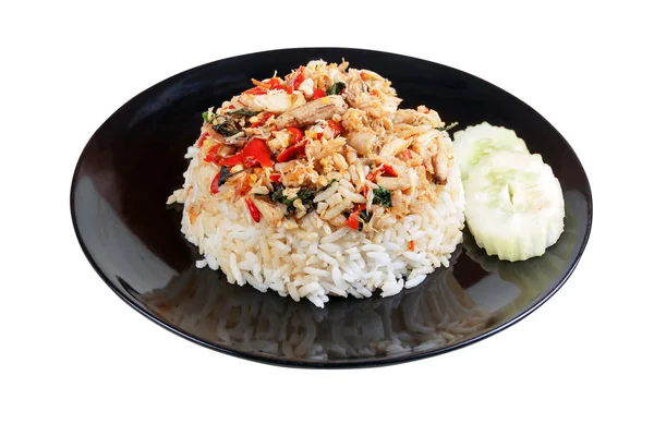 Basil smažená rýže s krabím masem — Stock fotografie