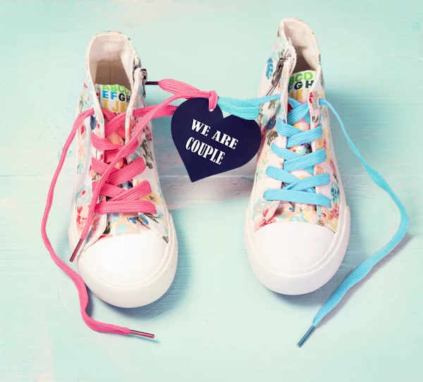 Romantic valentine concept.Couple relations idea.Shoes pair. — Stock Photo, Image