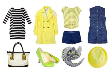 Kolaj giysi izole kadın ayarla.