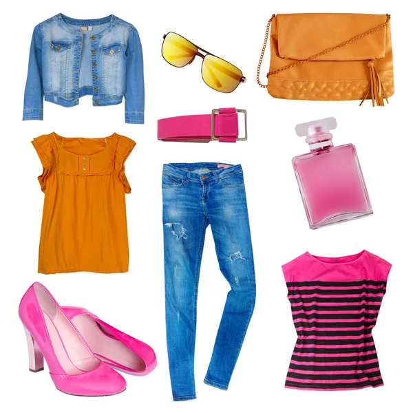 Womens Clothes Set Isolated Female Clothing Accessories Collage Stock