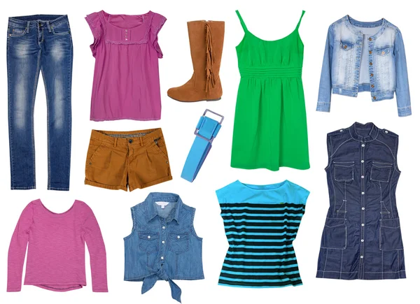 Ropa femenina conjunto collage aislado . — Foto de Stock