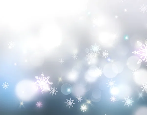 Vacaciones luces brillantes invierno copos de nieve fondo . — Foto de Stock