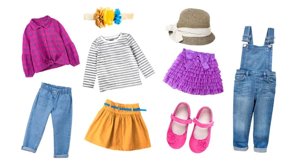 Fashion Colorful Child Girl Clothing Bright Collection Kid Apparel Baby — Stock Photo, Image