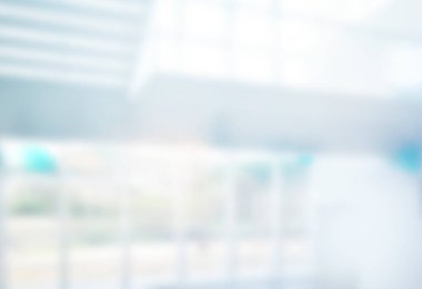 Işık bulanık bina arka planı, odaklanmış iç çizim, tıbbi tasarım arka planı, iş beyaz ve mavi bulanıklığı.
