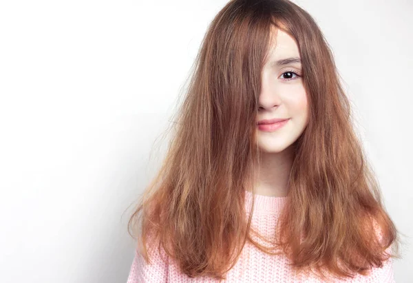 Vackra Unga Flicka Porträtt Kaukasiska Feemale Tonåring Ager Tomt Utrymme — Stockfoto