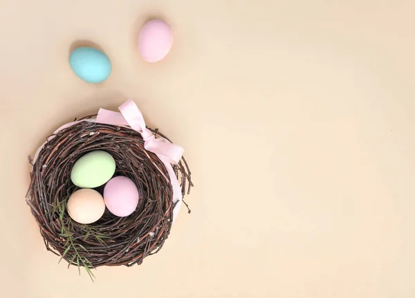 Easter Eggs Nest Top View Empty Spac — Stock Photo, Image