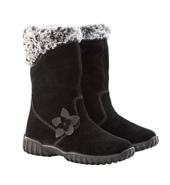 Zimní dětské ženské černé boty. Izolovaný. — Stock fotografie