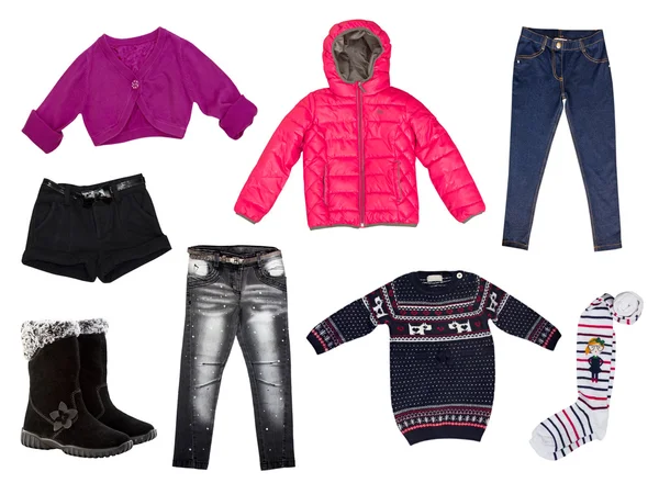 Winter kid's kleding collage. Geïsoleerd. — Stockfoto