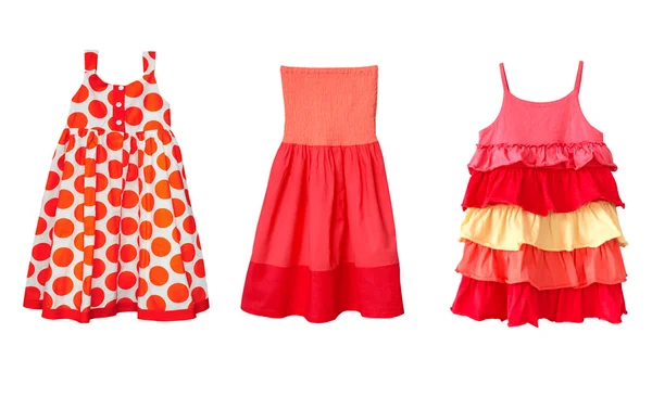 Kid's summer red dresses collage.Isolated. — Stock Photo, Image