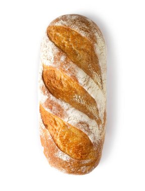 Beyazın üzerinde ekmek somunu üst görünümü. Nesne.